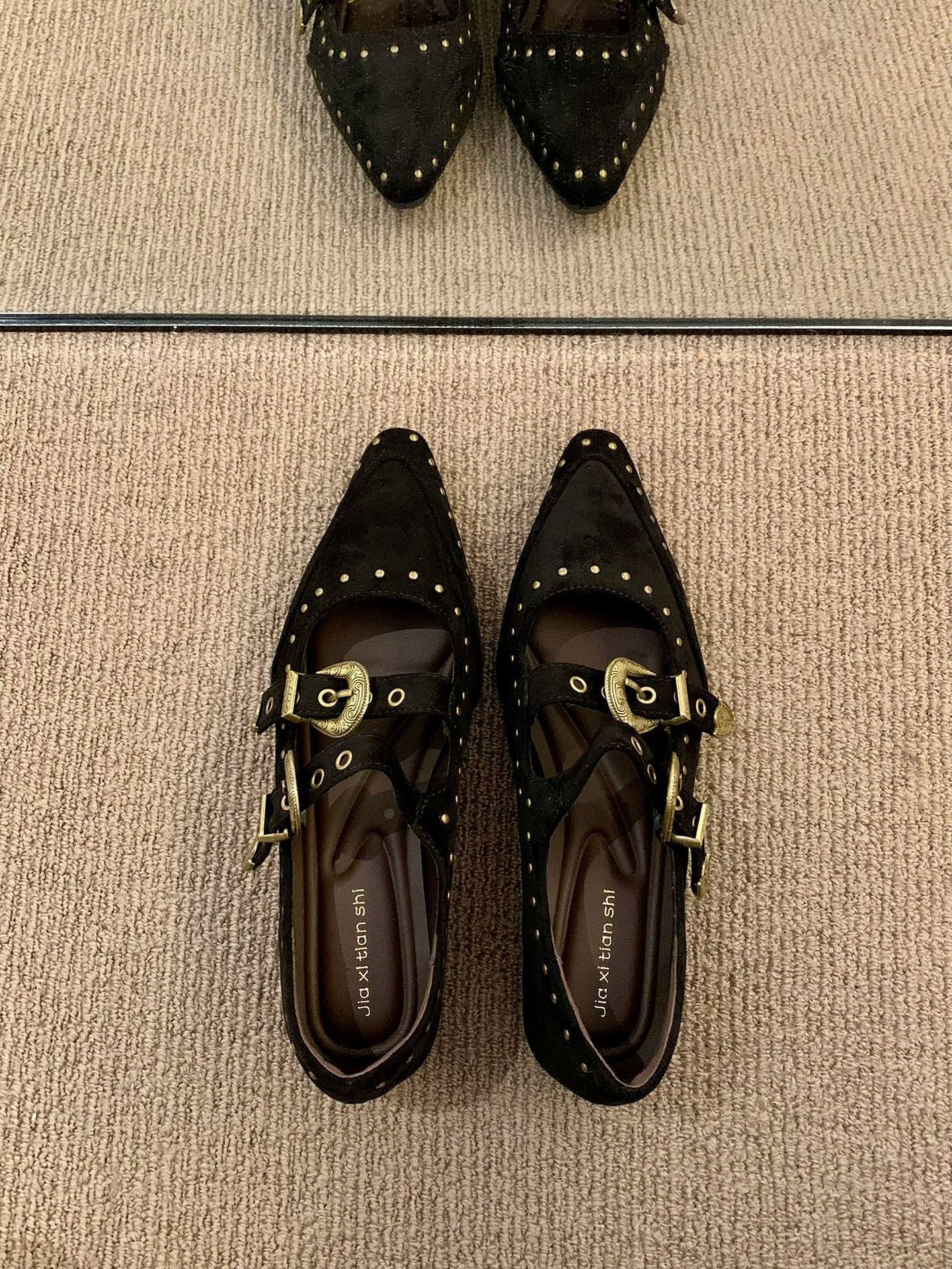 Damen Elegante und stilvolle Ballerinas mit modischen Schnallen und Nieten Heidi Mode - Image 7