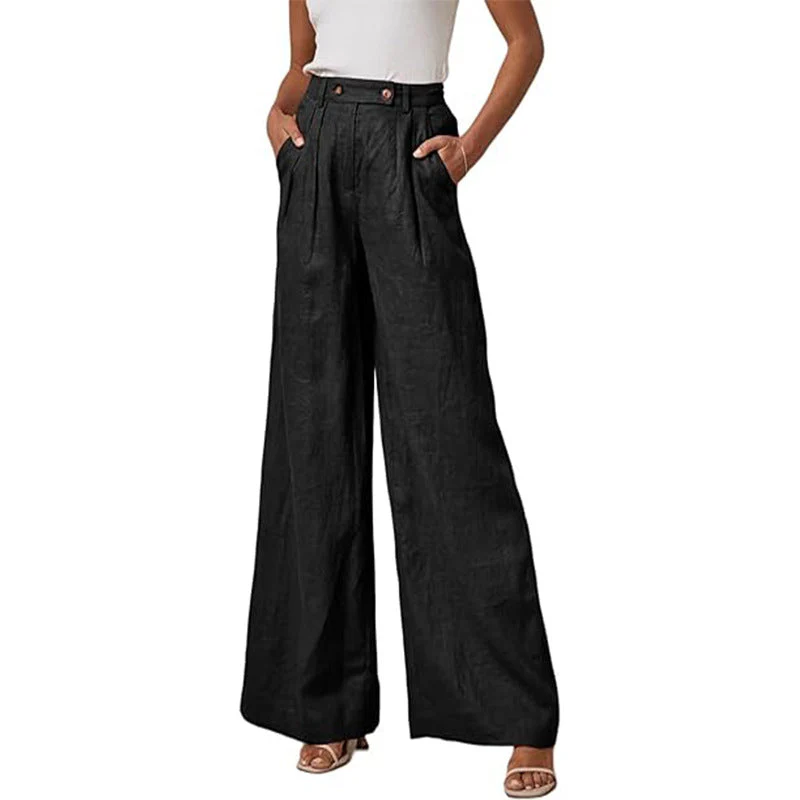 Damen Elegante Weite Leinenhose mit Hohem Bund und Falten Heidi-Mode - Image 3