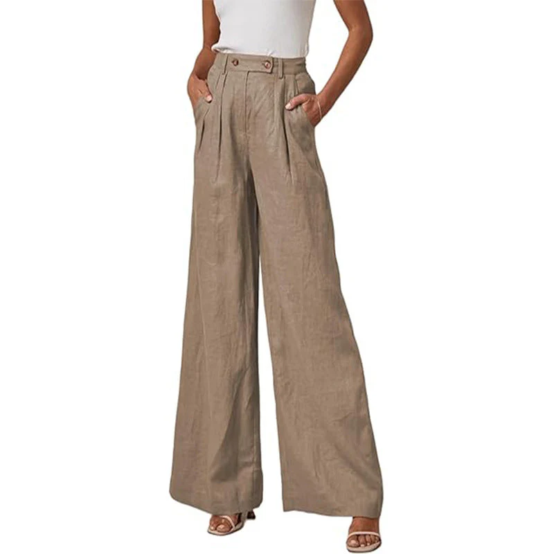 Damen Elegante Weite Leinenhose mit Hohem Bund und Falten Heidi-Mode - Image 5