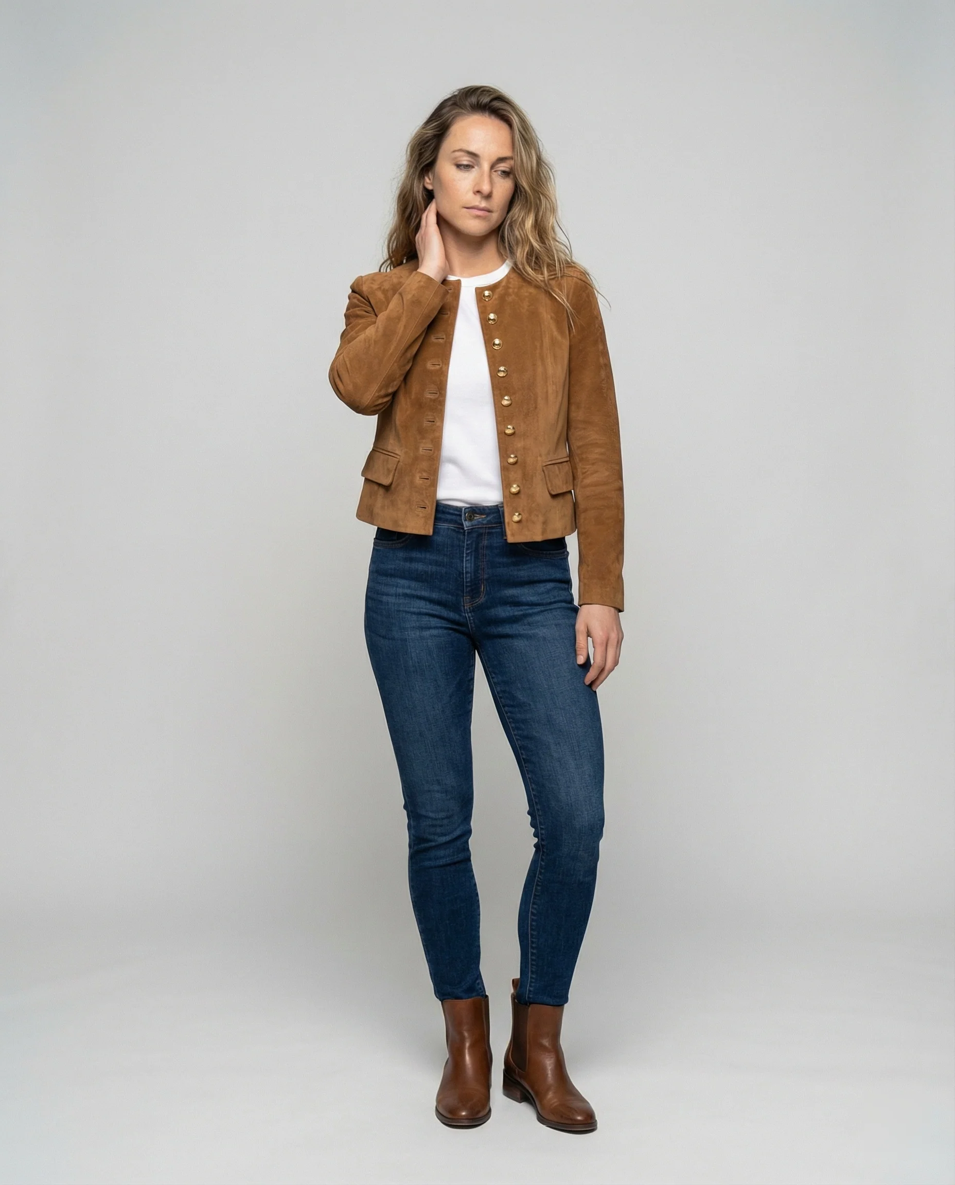 Damen Wildlederjacke mit goldenen Knöpfen - Image 2