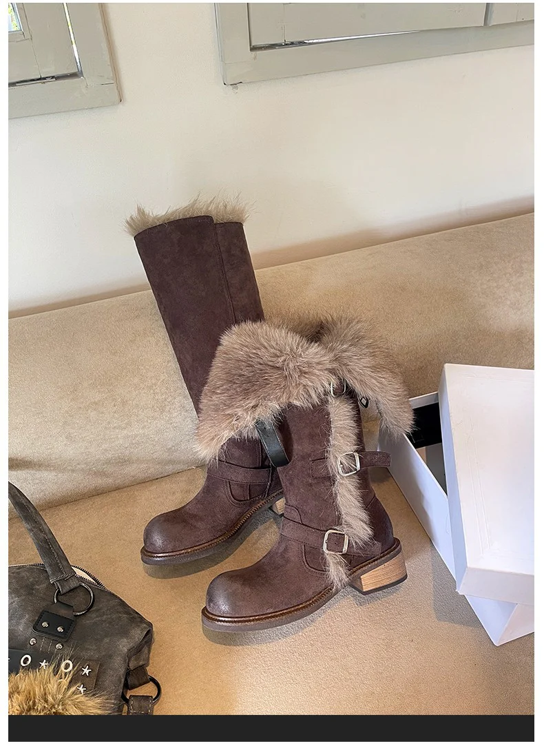 Damen elegante Winterstiefel mit modischem Kunstfellrand und praktischen Schnallen Heidi Mode - Image 8