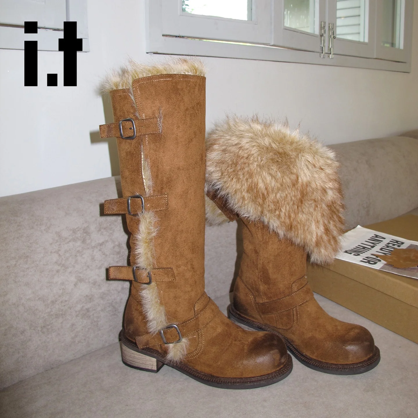 Damen elegante Winterstiefel mit modischem Kunstfellrand und praktischen Schnallen Heidi Mode - Image 9