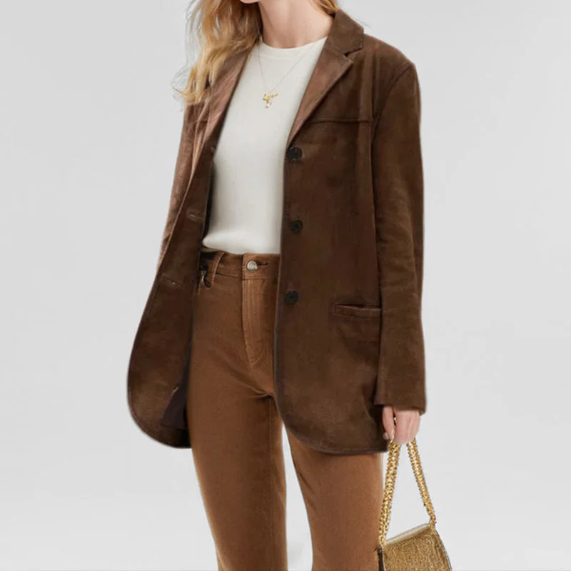 Damen Eleganter Blazer Aus Weichem Wildlederimitat mit Schmalem Schnitt Heidi-Mode - Image 6