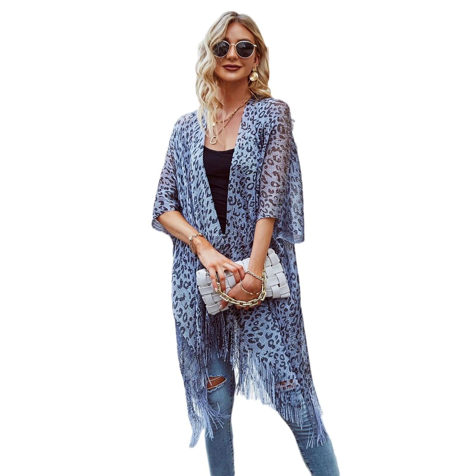 Damen Eleganter Fransen-Poncho mit Leopardenmotiv Heidi-Mode - Image 5