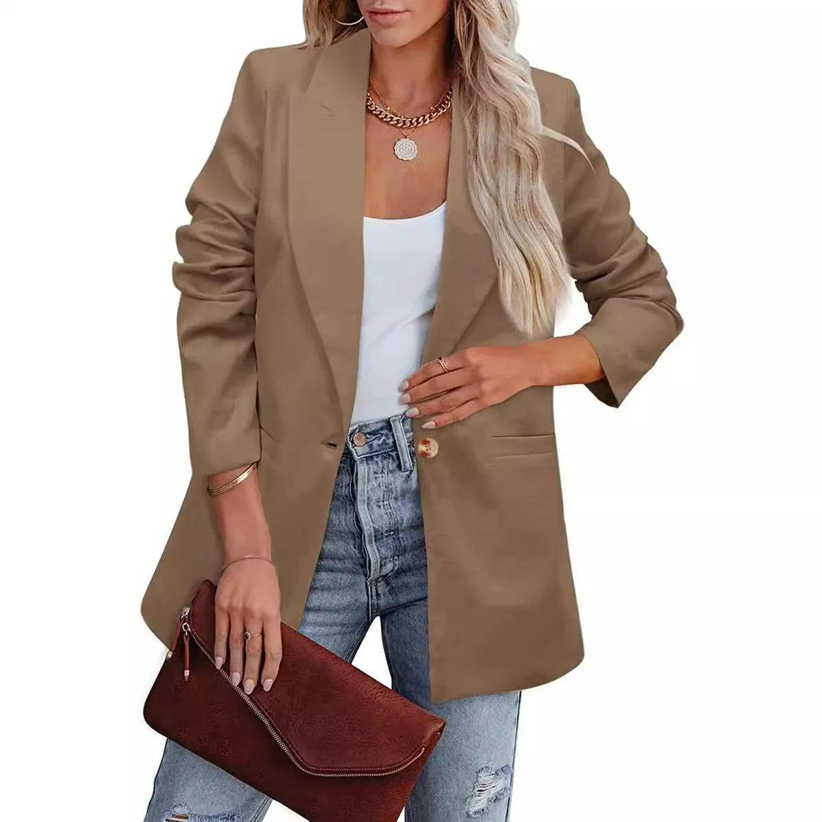 Damen Eleganter Freizeitblazer mit Lässigem Schnitt und Zwei Taschen Heidi-Mode - Image 3