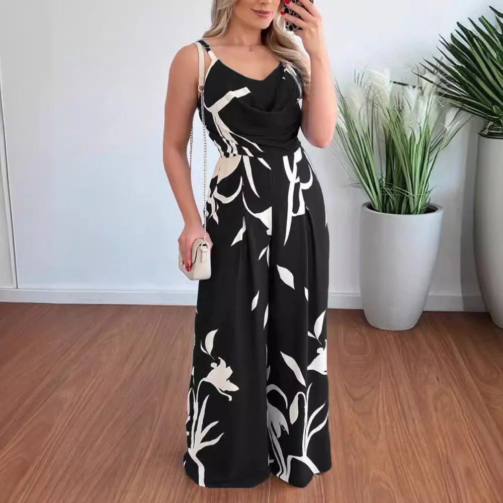 Damen Eleganter Jumpsuit mit Fließendem Stoff und Modischem Blumenmuster Heidi-Mode - Image 3