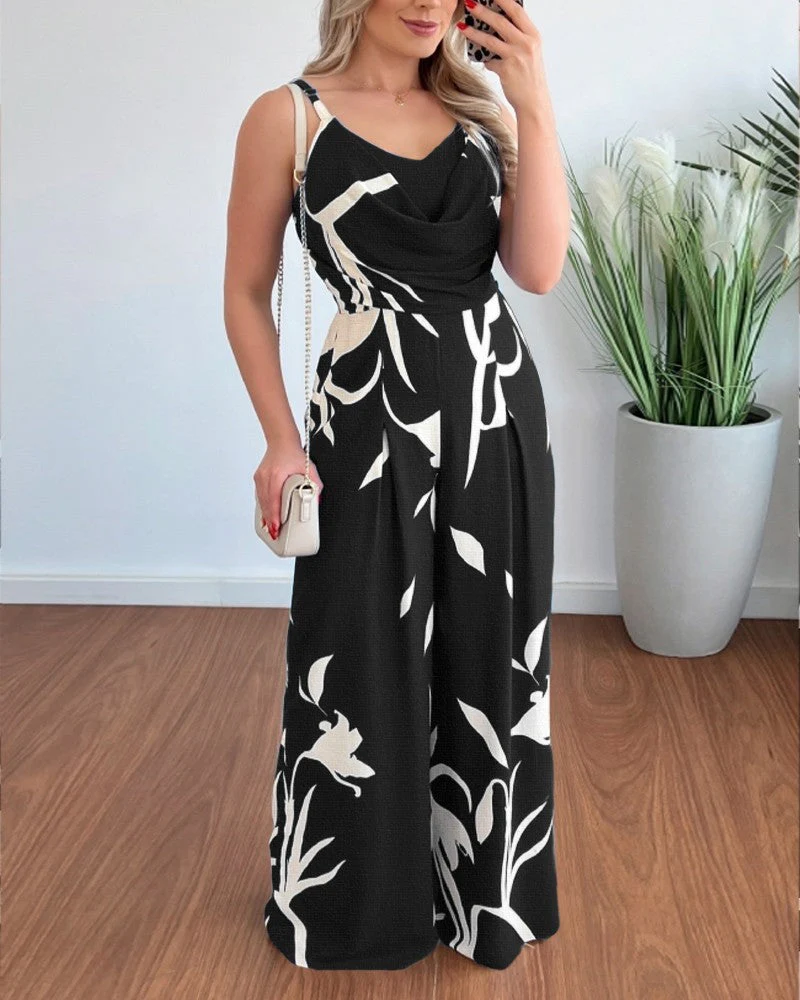 Damen Eleganter Jumpsuit mit Fließendem Stoff und Modischem Blumenmuster Heidi-Mode - Image 7