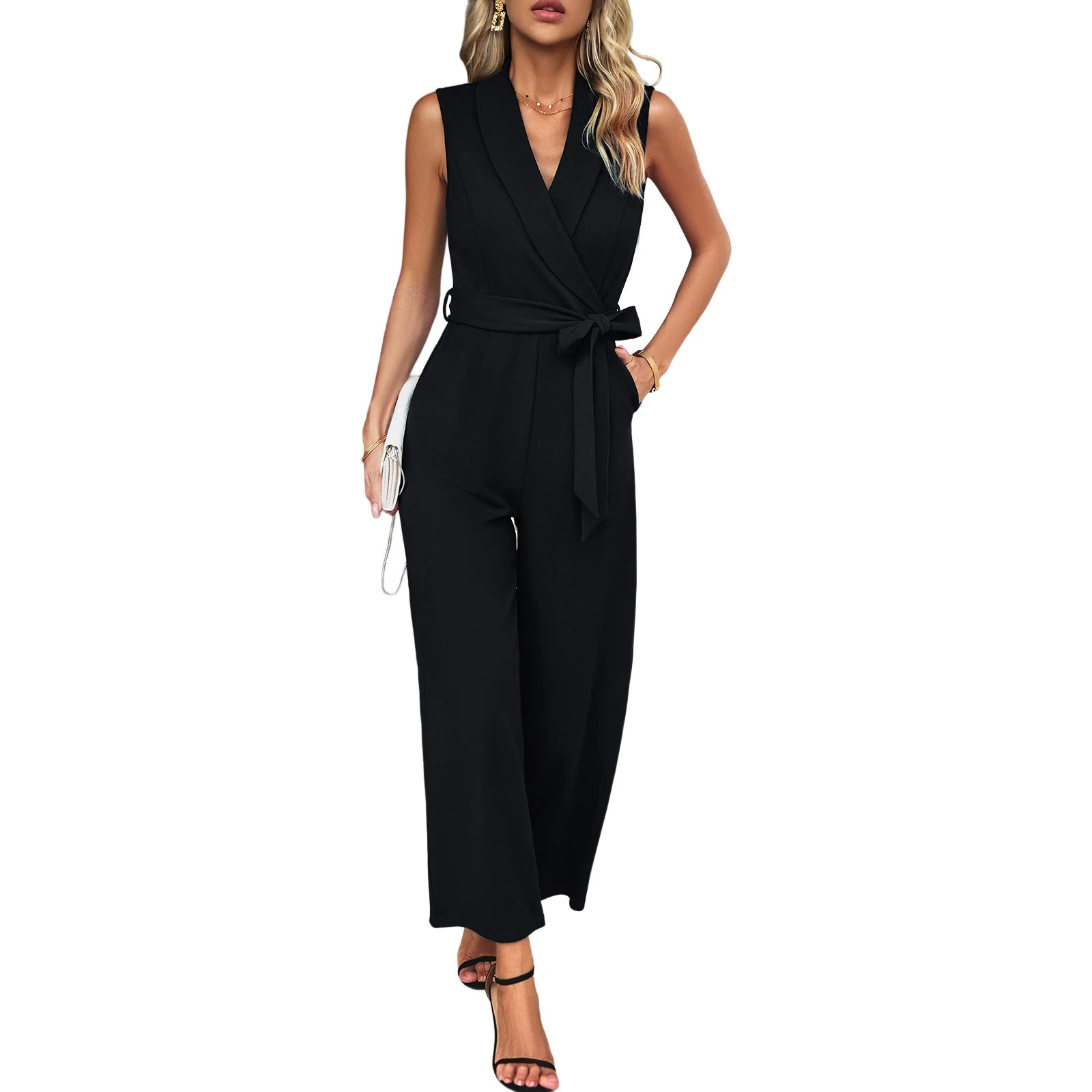 Damen Eleganter Jumpsuit mit Wickeloptik und Taillengürtel Heidi-Mode - Image 5