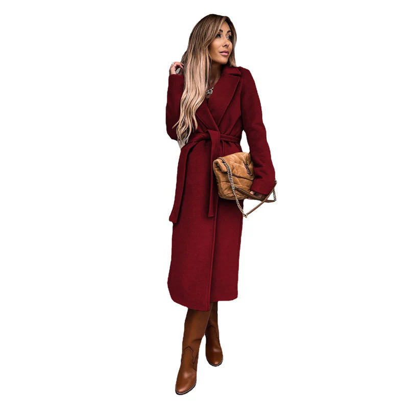 Damen Eleganter Lange Mantel mit Gürtel und Hohem Kragen Heidi-Mode - Image 8