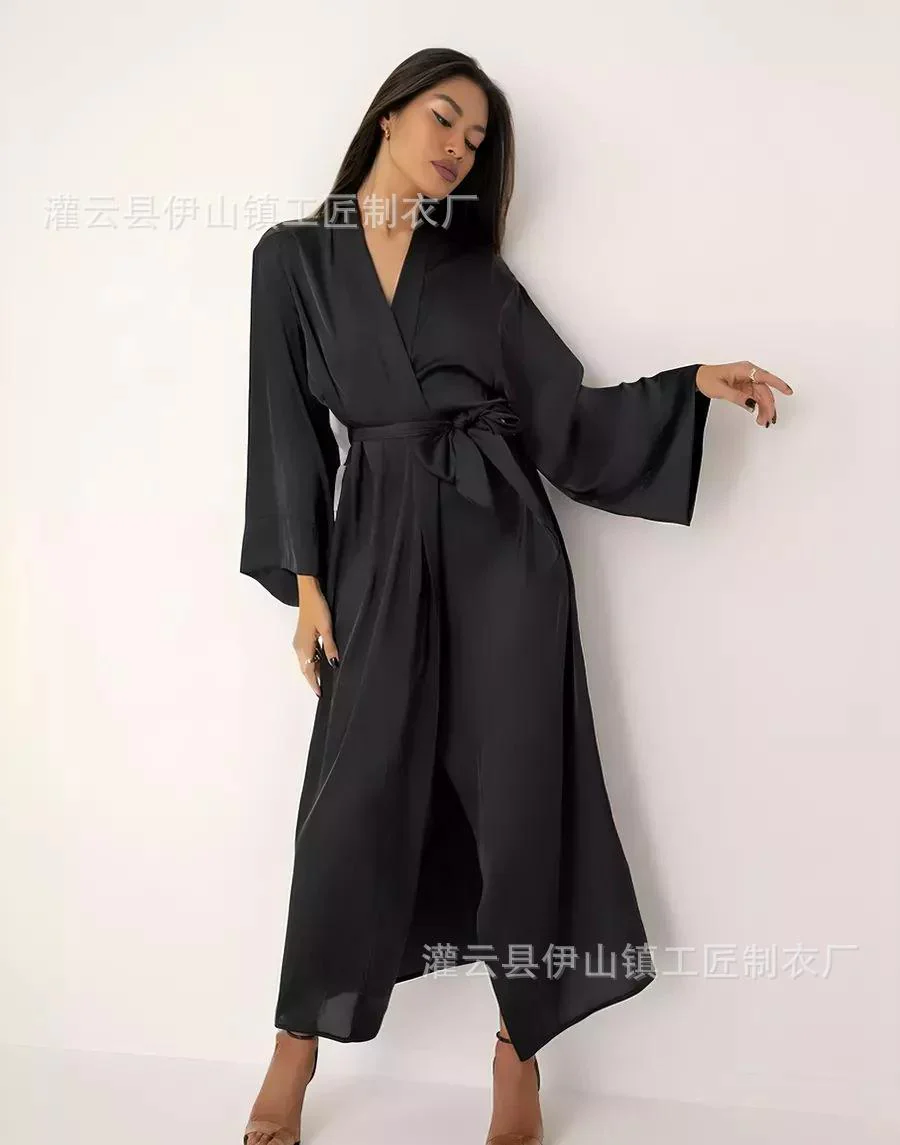Damen Eleganter Morgenmantel Aus Fließendem Stoff mit Gürtel und Weitem Schnitt Heidi-Mode - Image 6