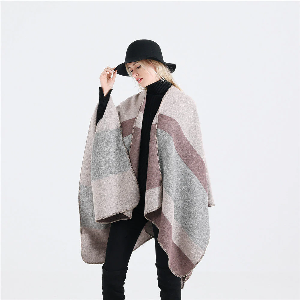 Damen Eleganter Oversized-Poncho Aus Hochwertigem Material mit Modernem Streifenmuster Heidi-Mode - Image 3