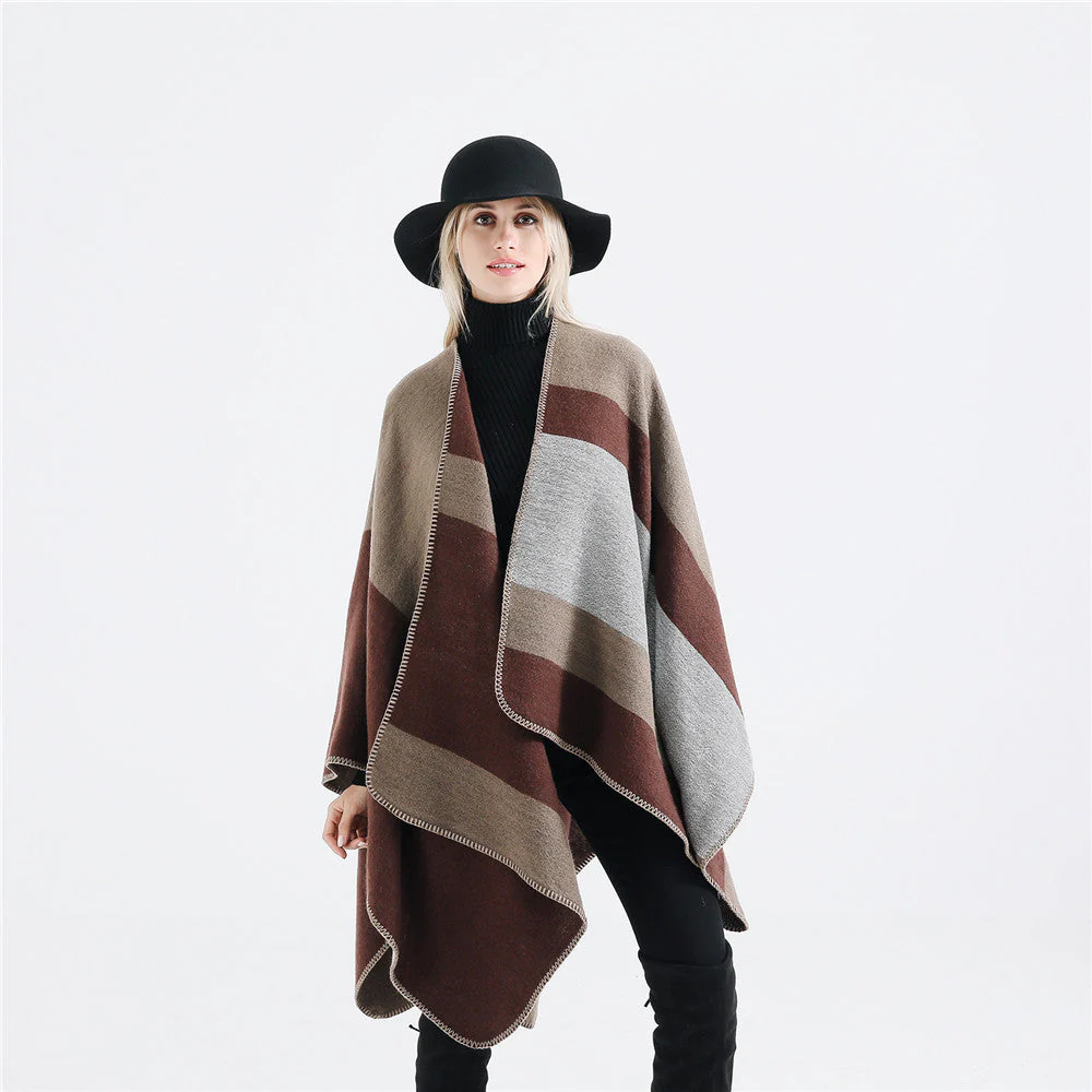 Damen Eleganter Oversized-Poncho Aus Hochwertigem Material mit Modernem Streifenmuster Heidi-Mode - Image 4