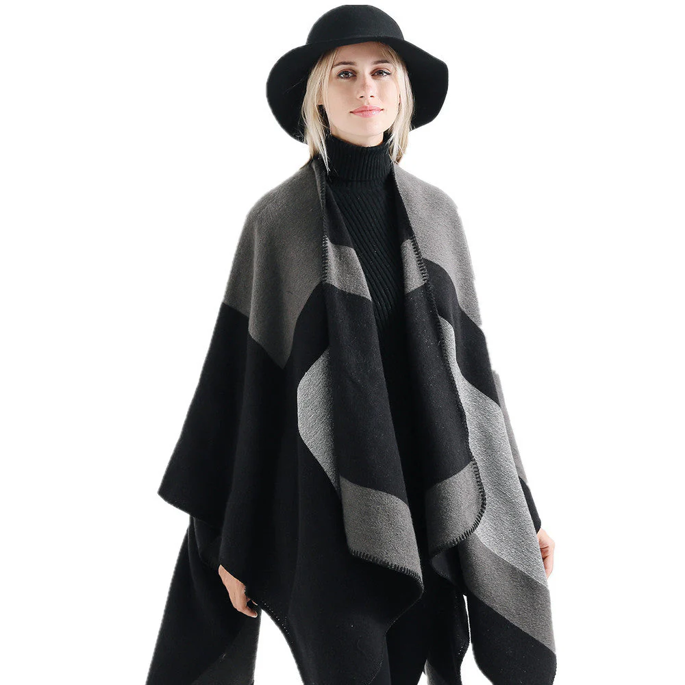 Damen Eleganter Oversized-Poncho Aus Hochwertigem Material mit Modernem Streifenmuster Heidi-Mode - Image 5