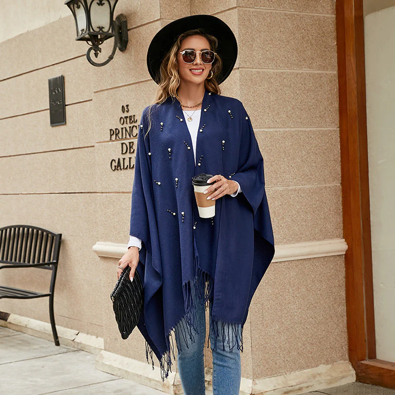 Damen Eleganter Poncho mit Floralem Stickmuster und Fransigen Kanten Heidi-Mode - Image 10