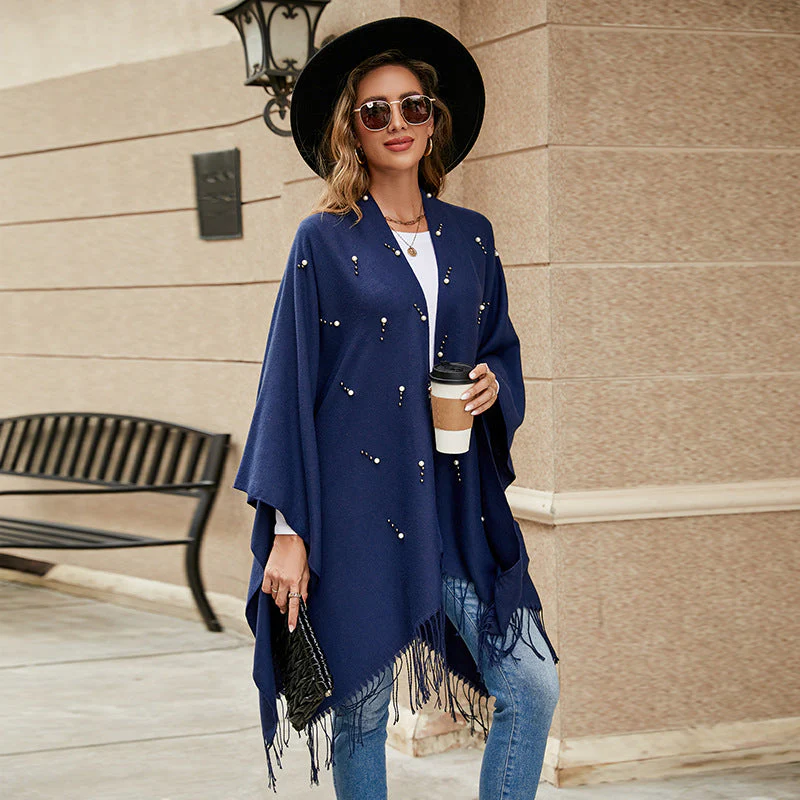 Damen Eleganter Poncho mit Floralem Stickmuster und Fransigen Kanten Heidi-Mode - Image 4