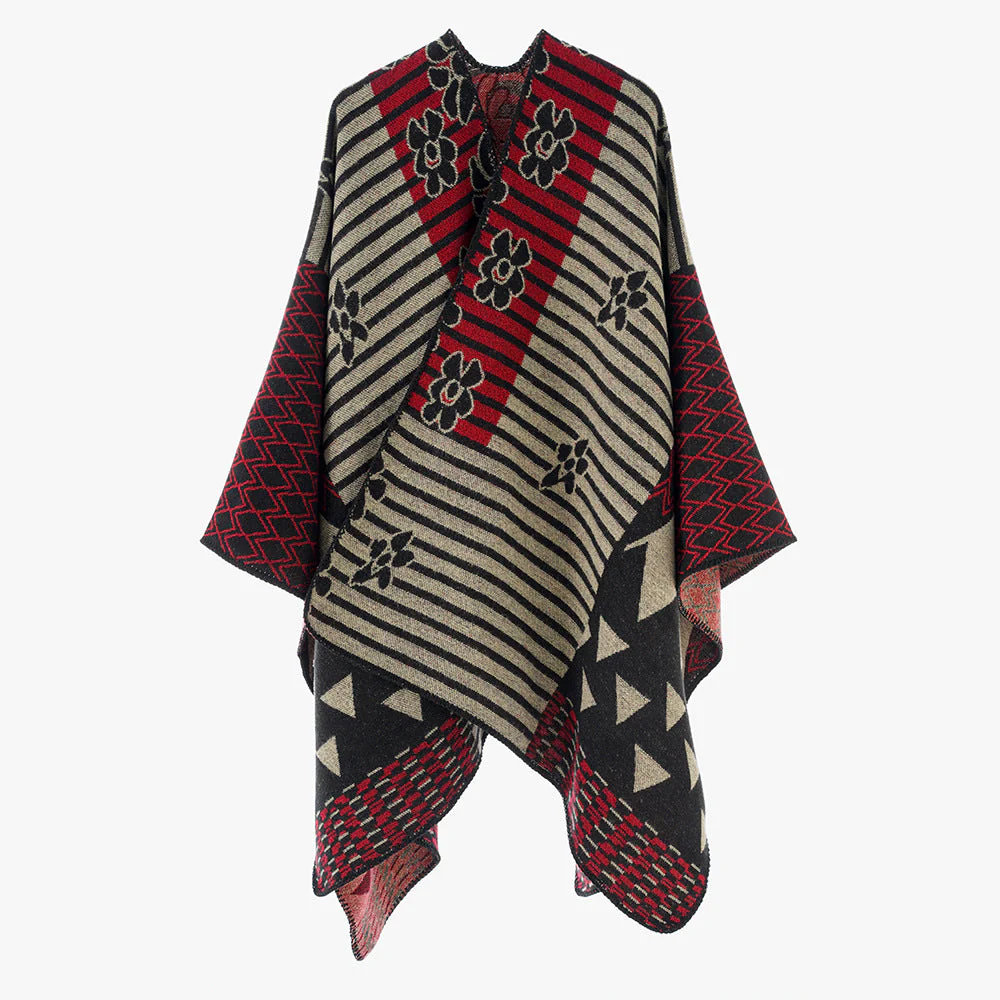 Damen Eleganter Poncho mit Grafischem Muster und Weichen Fransen Heidi-Mode - Image 10