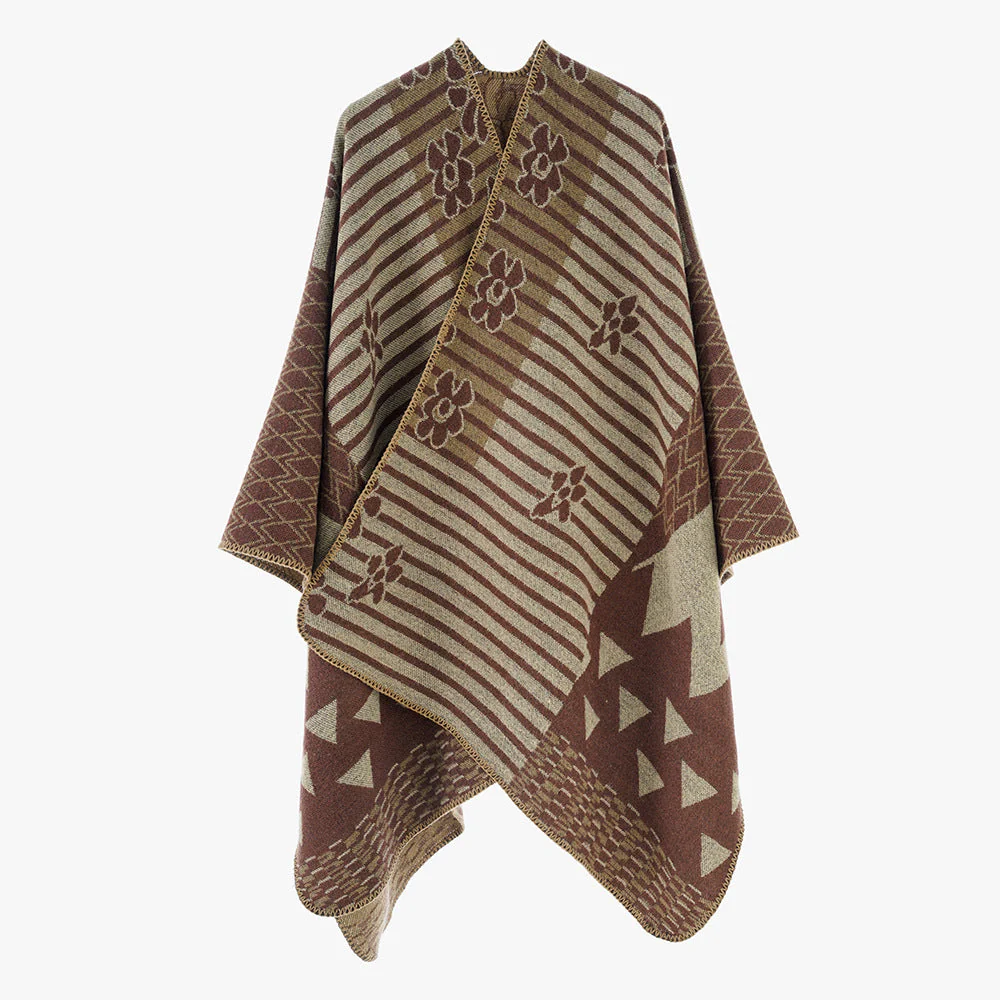 Damen Eleganter Poncho mit Grafischem Muster und Weichen Fransen Heidi-Mode - Image 11