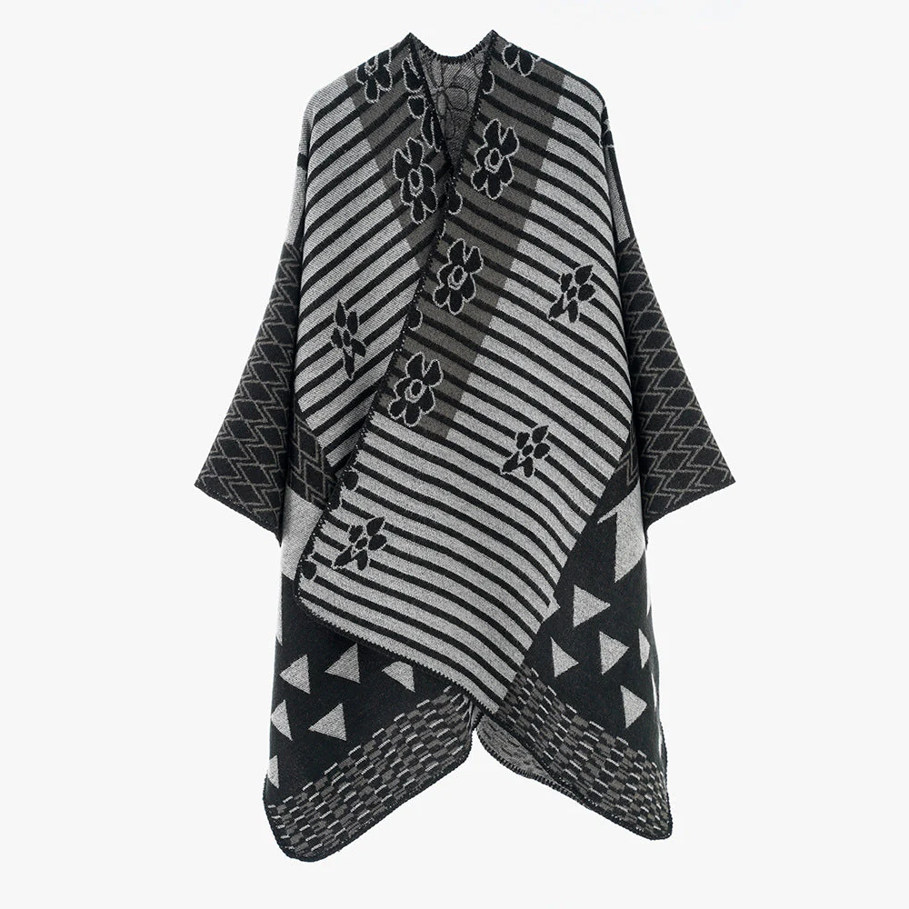 Damen Eleganter Poncho mit Grafischem Muster und Weichen Fransen Heidi-Mode - Image 3