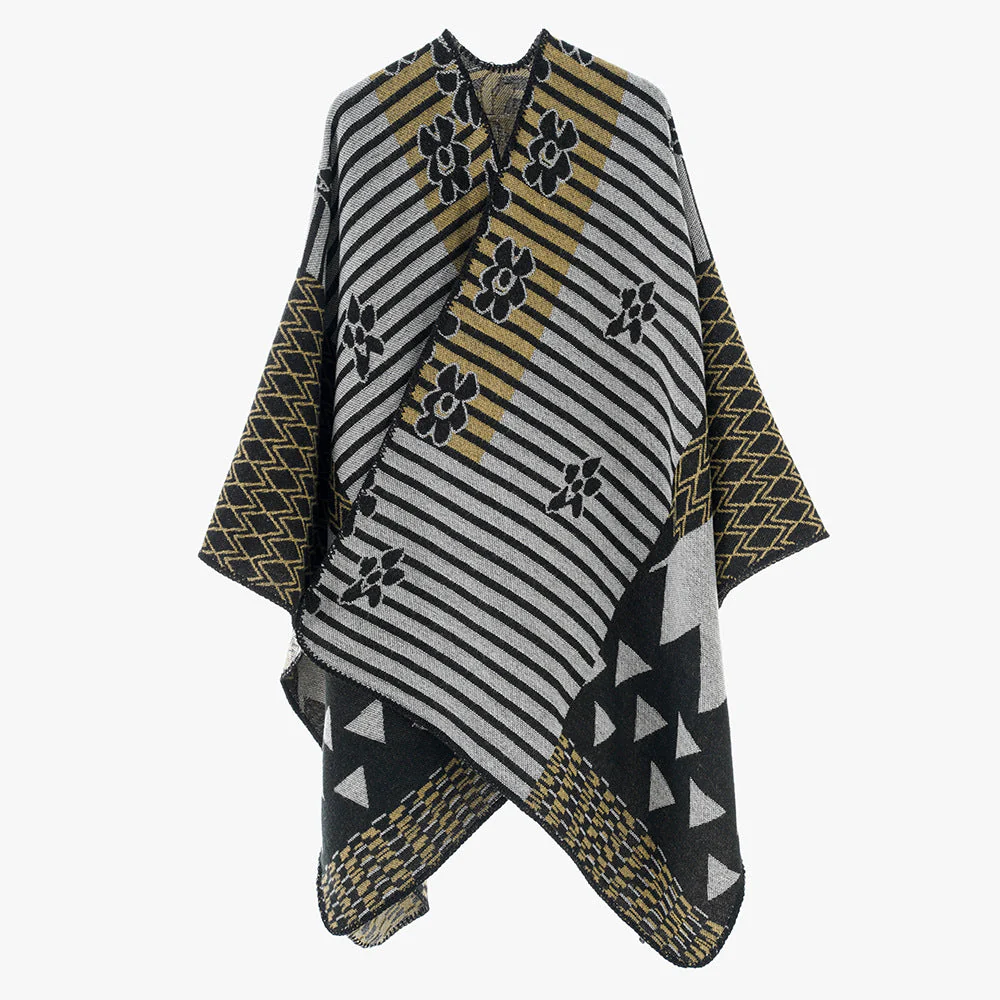 Damen Eleganter Poncho mit Grafischem Muster und Weichen Fransen Heidi-Mode - Image 5
