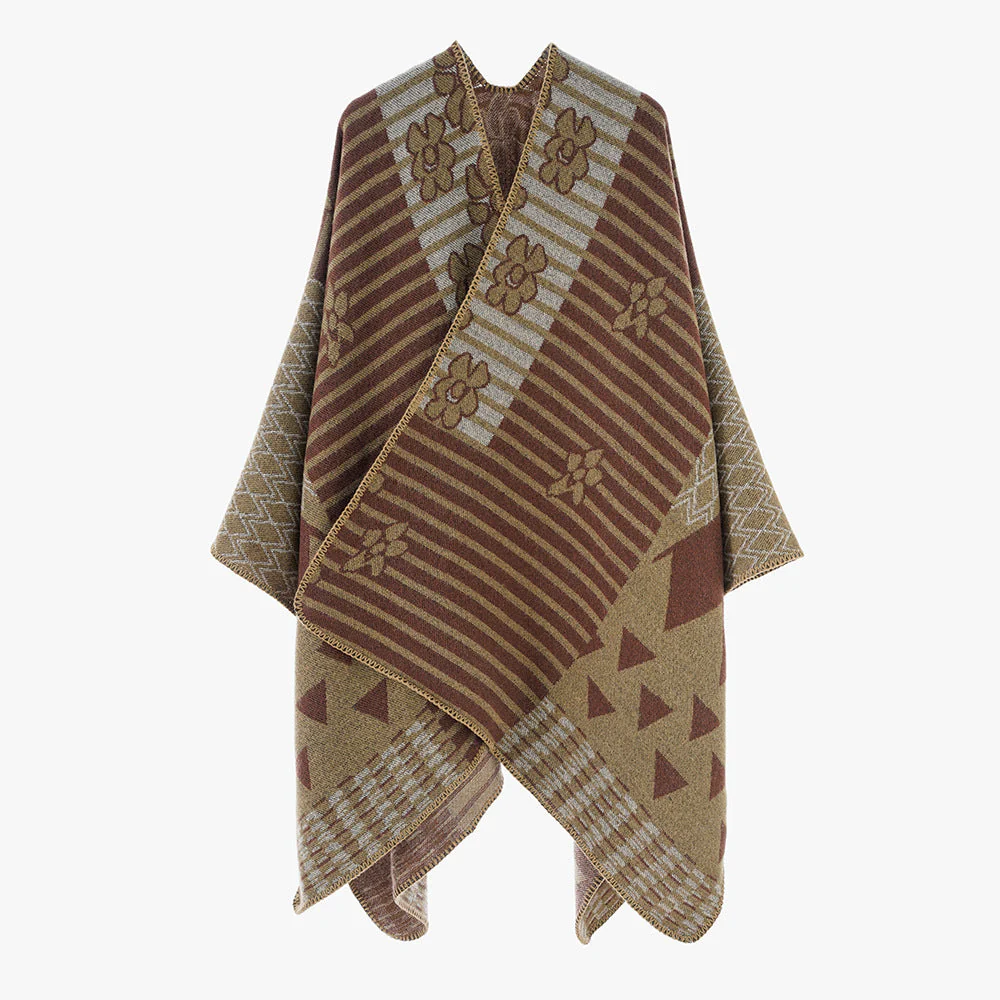 Damen Eleganter Poncho mit Grafischem Muster und Weichen Fransen Heidi-Mode - Image 7