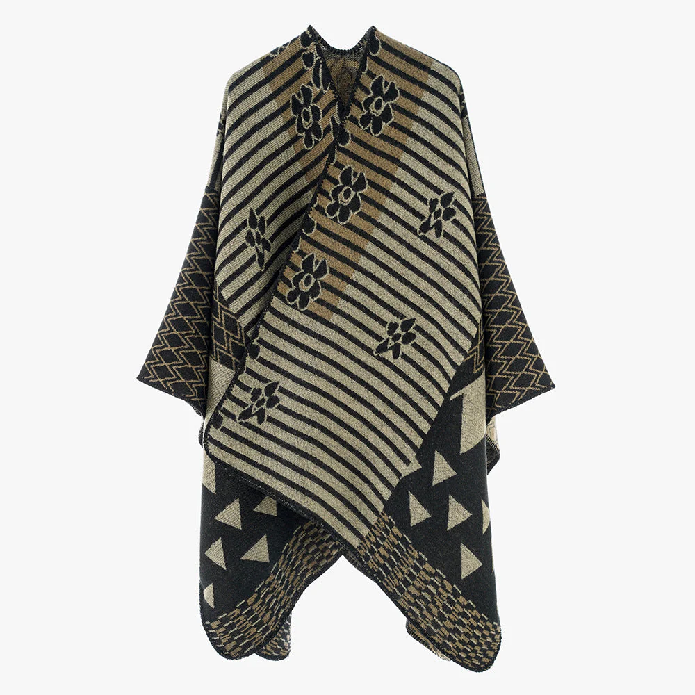 Damen Eleganter Poncho mit Grafischem Muster und Weichen Fransen Heidi-Mode - Image 8