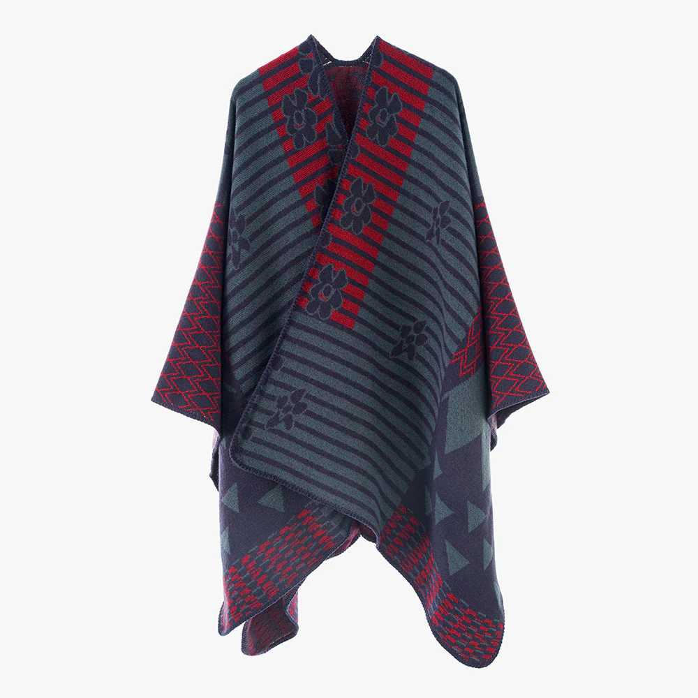 Damen Eleganter Poncho mit Grafischem Muster und Weichen Fransen Heidi-Mode - Image 9