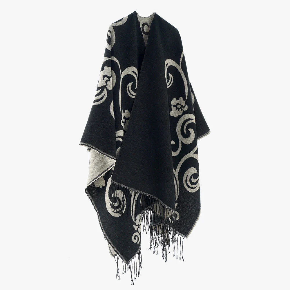 Damen Eleganter Poncho mit Kunstvollem Floralem Design Heidi-Mode - Image 2