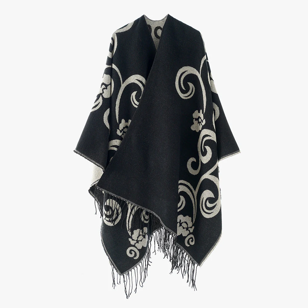 Damen Eleganter Poncho mit Kunstvollem Floralem Design Heidi-Mode - Image 4