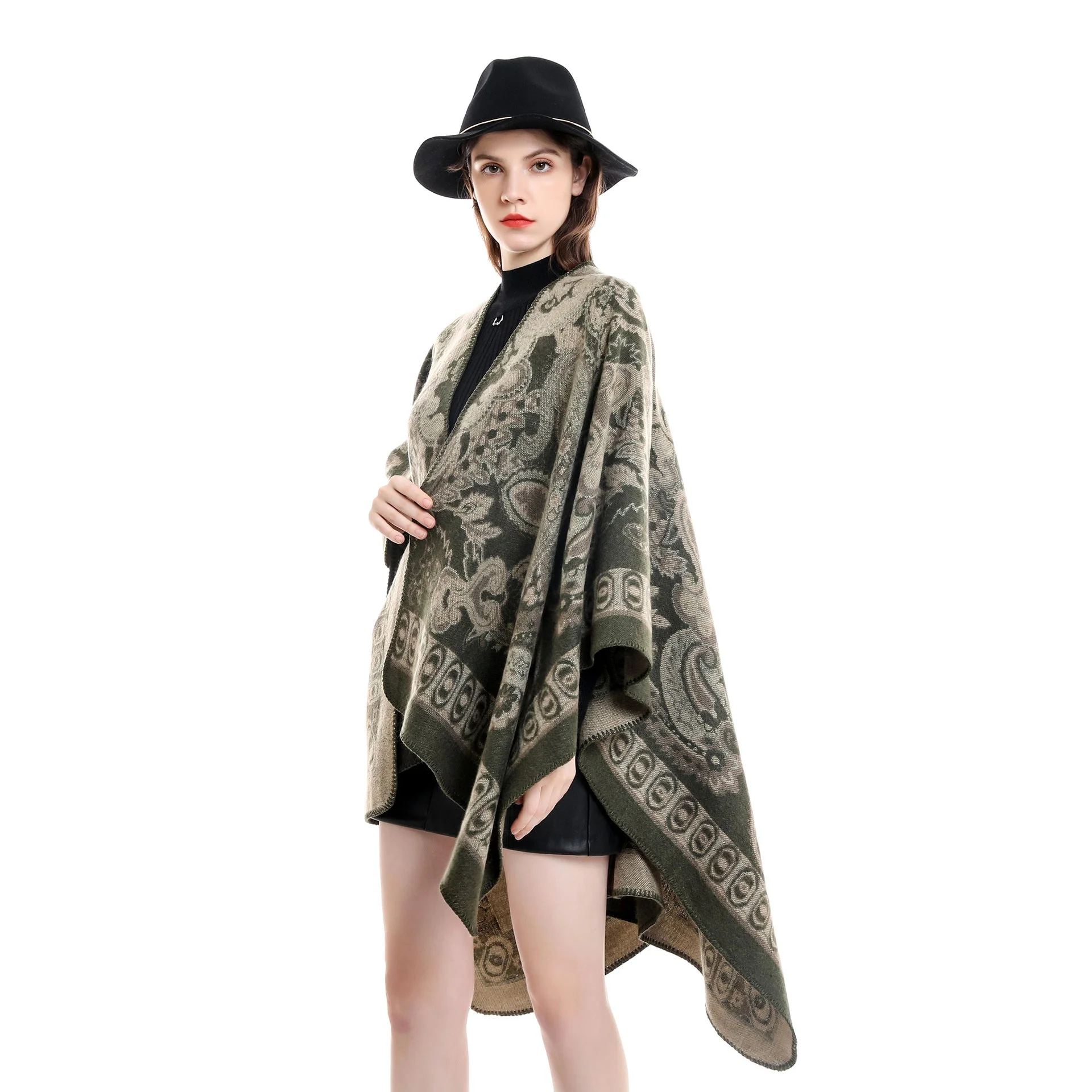 Damen Eleganter Poncho mit Kunstvollem Floralen Muster und Luxuriösem Feel Heidi-Mode - Image 3
