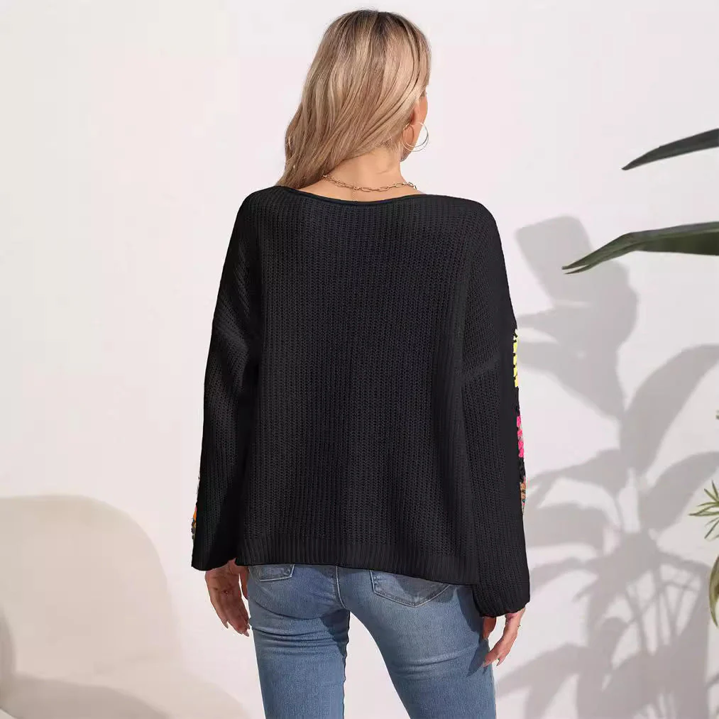 Damen Eleganter Pullover mit Bunten Häkelapplikationen An Den Ärmeln Heidi-Mode - Image 4