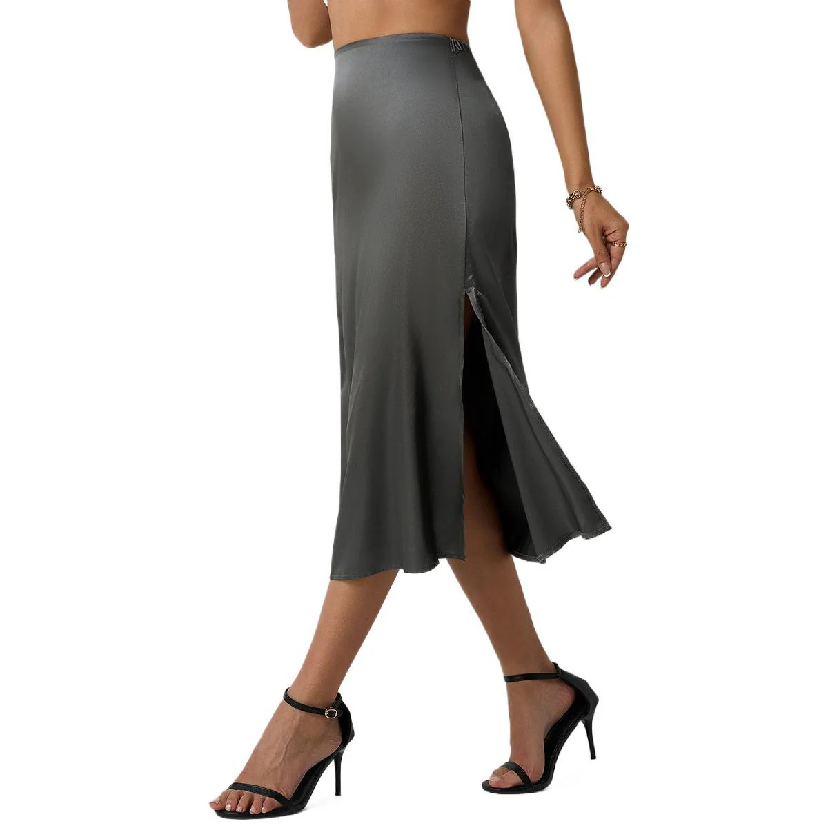 Damen eleganter Satin-Midirock mit fließendem Schnitt und hohem Bund Heidi Mode - Image 11