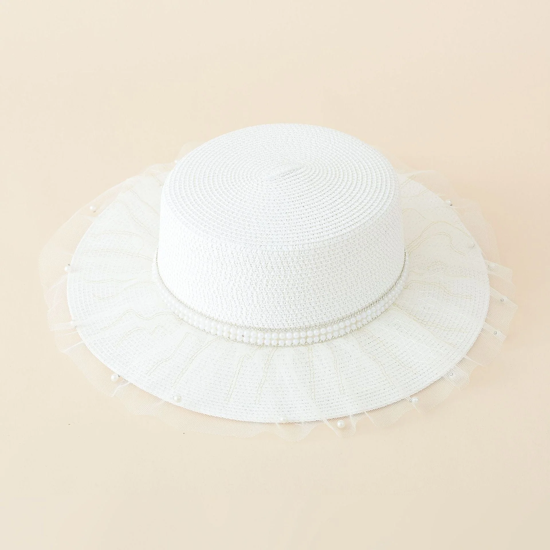 Damen Eleganter Sonnenhut mit Feinem Tüllbesatz und Stilvoller Perlenverzierung Heidi-Mode - Image 7