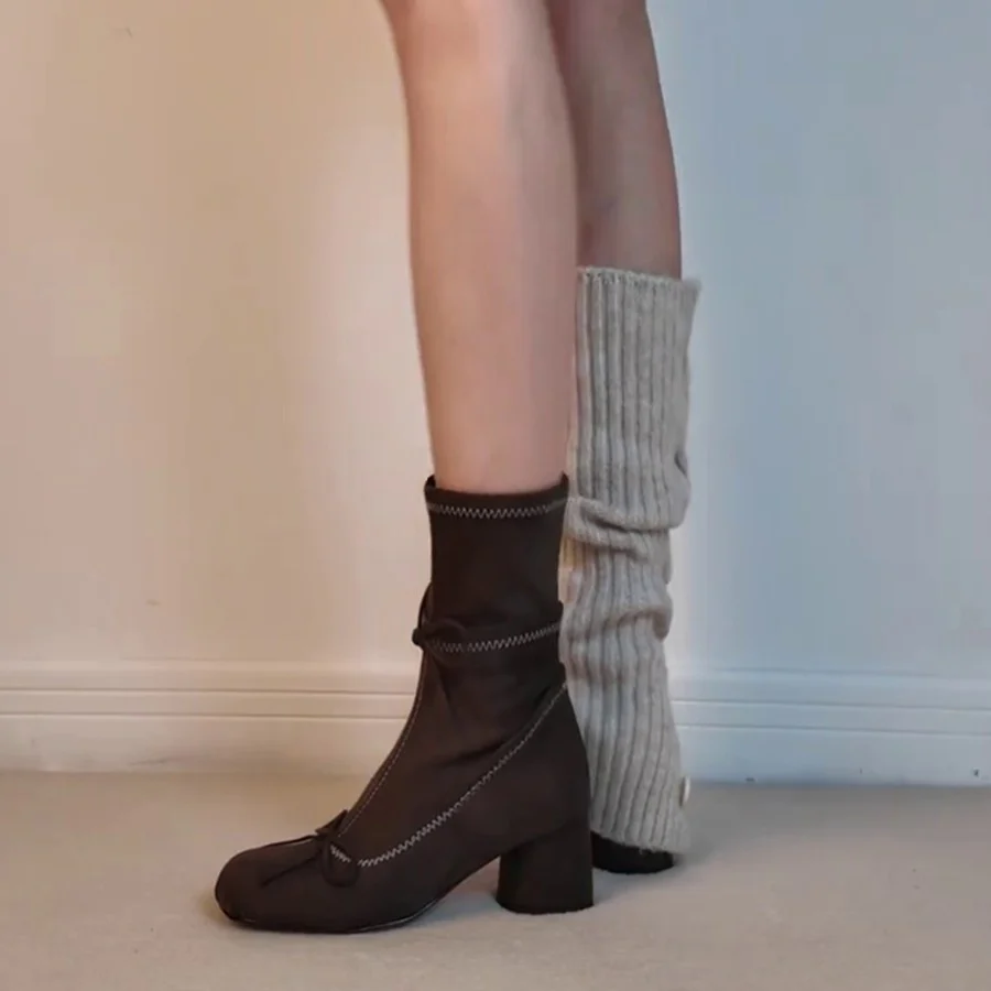 Damen eleganter Stiefel mit kunstvollem Zugband und bequemem Blockabsatz Heidi Mode - Image 2