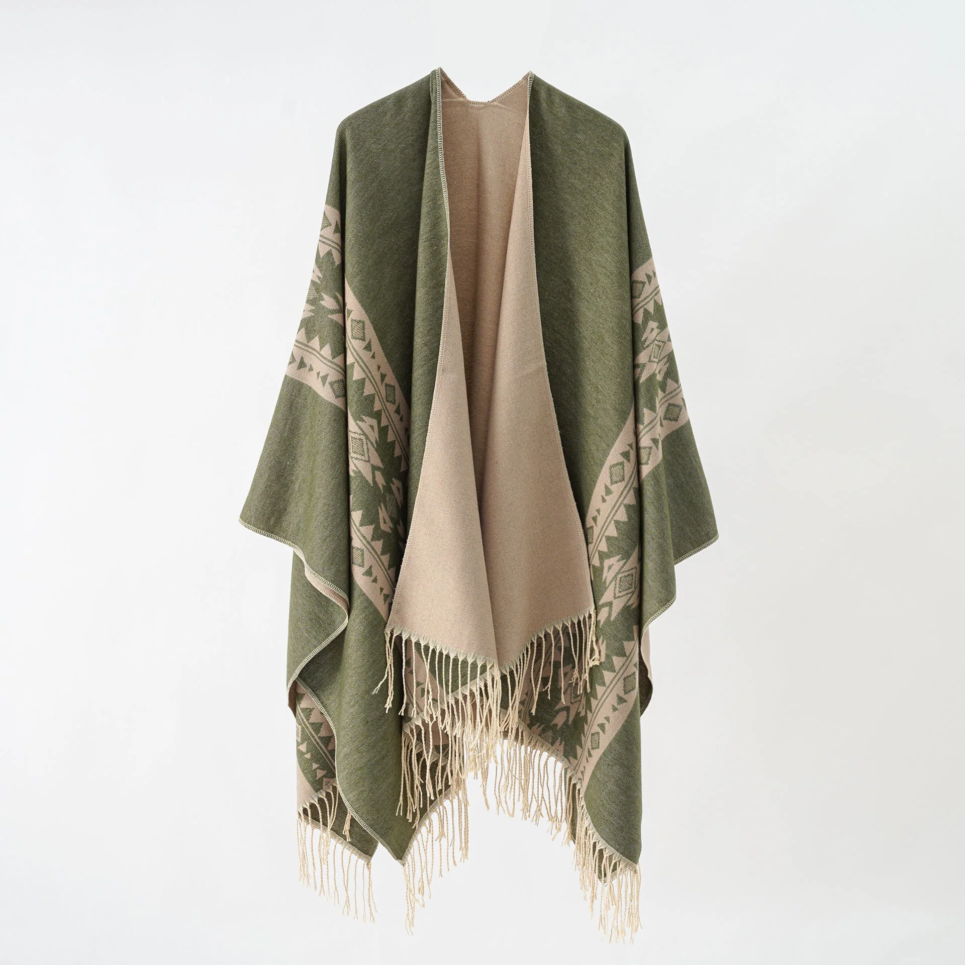 Damen Eleganter Strickponcho mit Kunstvollen Fransen und Floralen Akzenten Heidi-Mode - Image 2