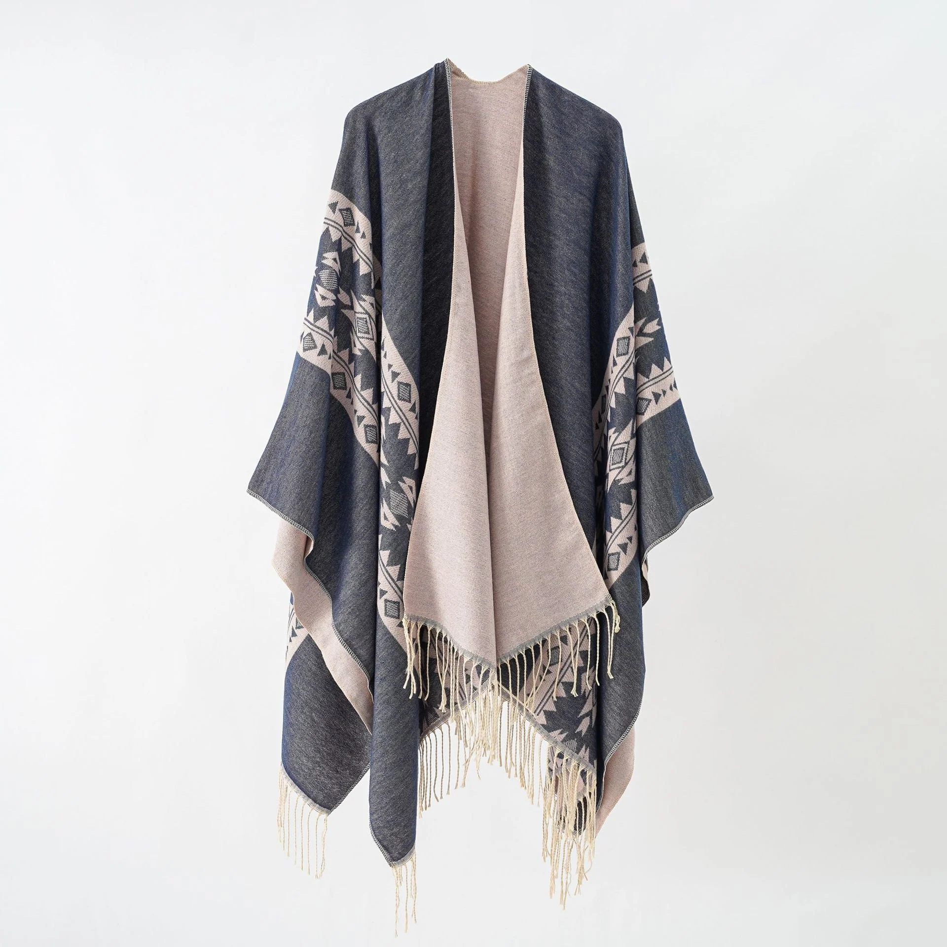 Damen Eleganter Strickponcho mit Kunstvollen Fransen und Floralen Akzenten Heidi-Mode - Image 8