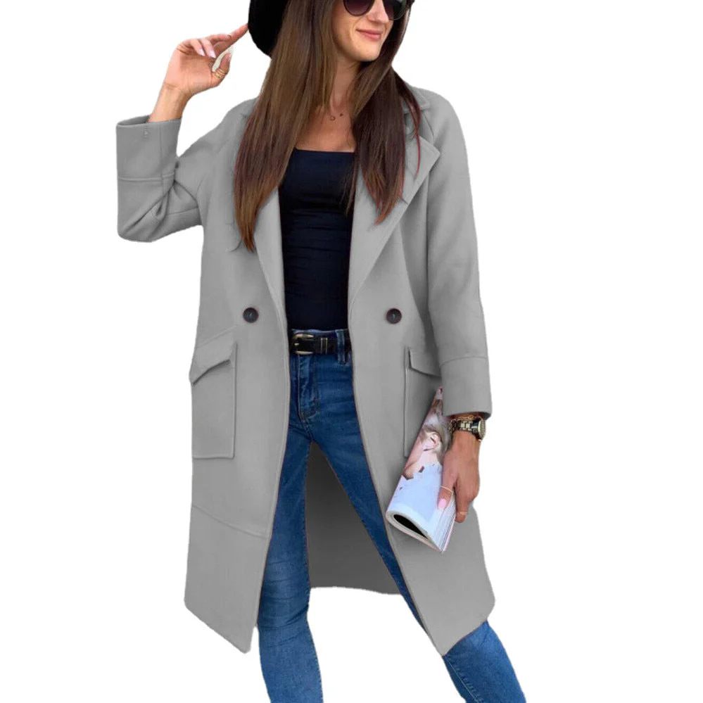 Damen Eleganter Trenchcoat mit Doppelter Knopfleiste und Praktischen Taschen Heidi-Mode
