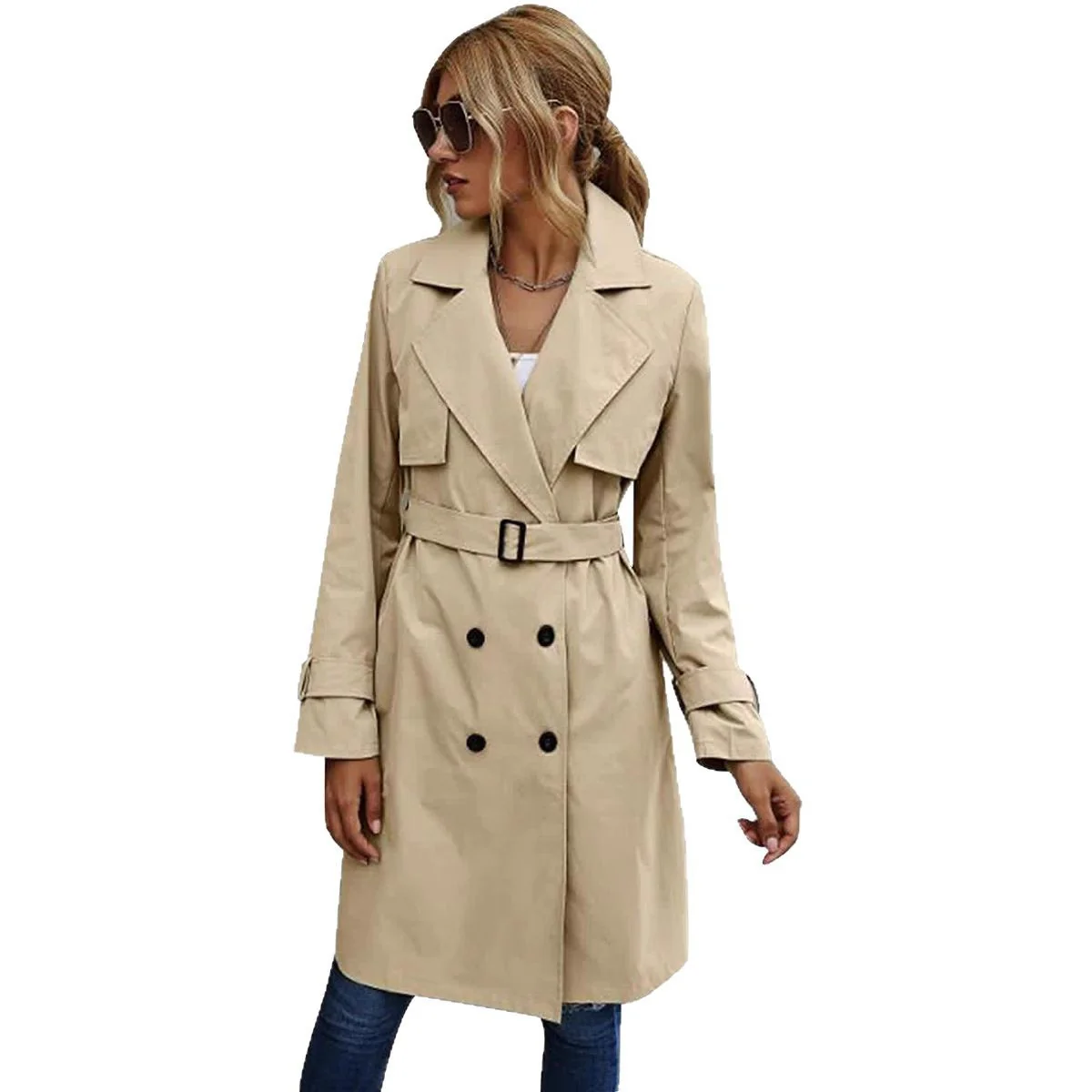 Damen Eleganter Trenchcoat mit doppelter Knopfleiste und schickem Kragen Heidi-Mode - Image 7
