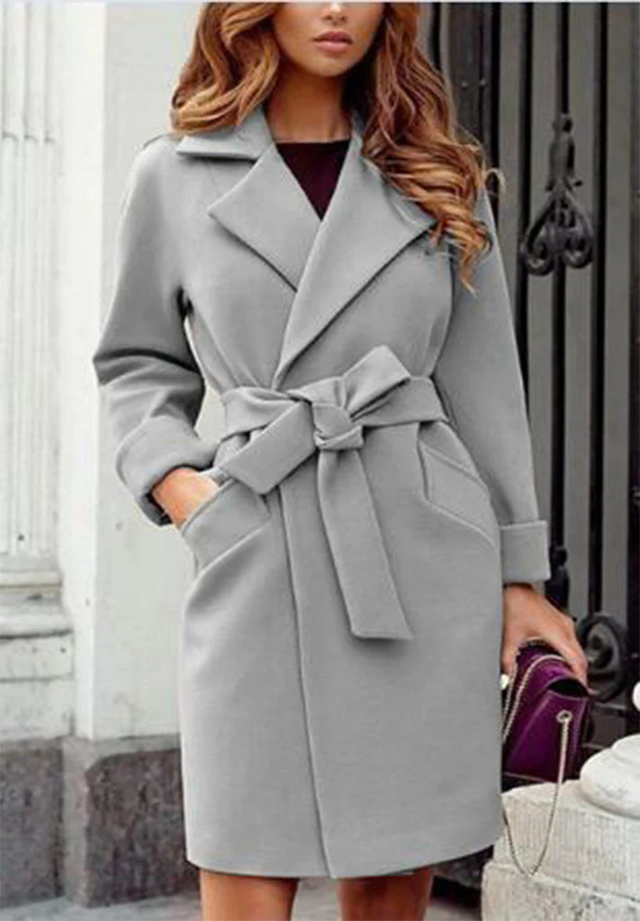 Damen eleganter Trenchcoat mit Gürtel und Taschen Heidi-Mode - Image 6