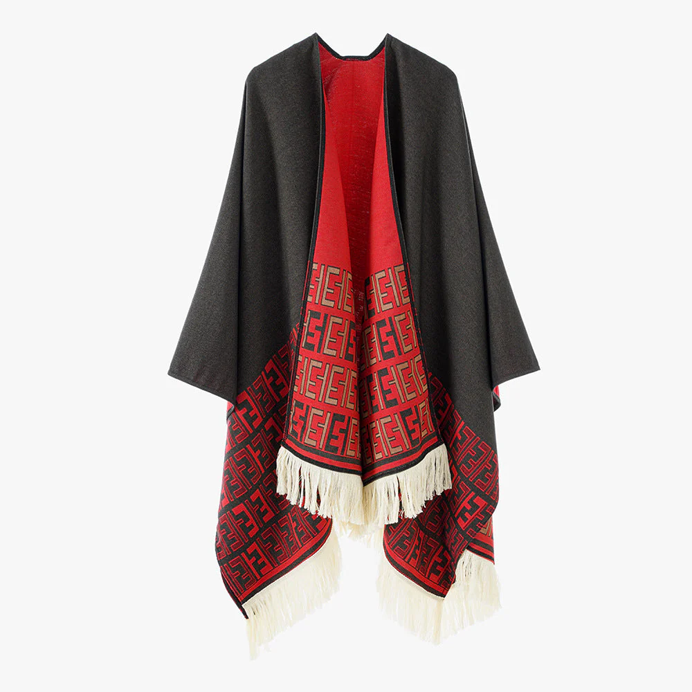 Damen Eleganter Überwurf-Poncho mit Kunstvollem Fransen-Design und Besonderen Grafischen Mustern Heidi-Mode - Image 2