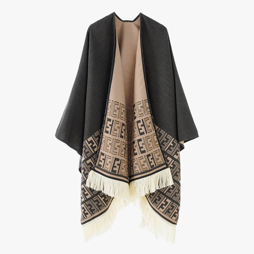Damen Eleganter Überwurf-Poncho mit Kunstvollem Fransen-Design und Besonderen Grafischen Mustern Heidi-Mode - Image 5
