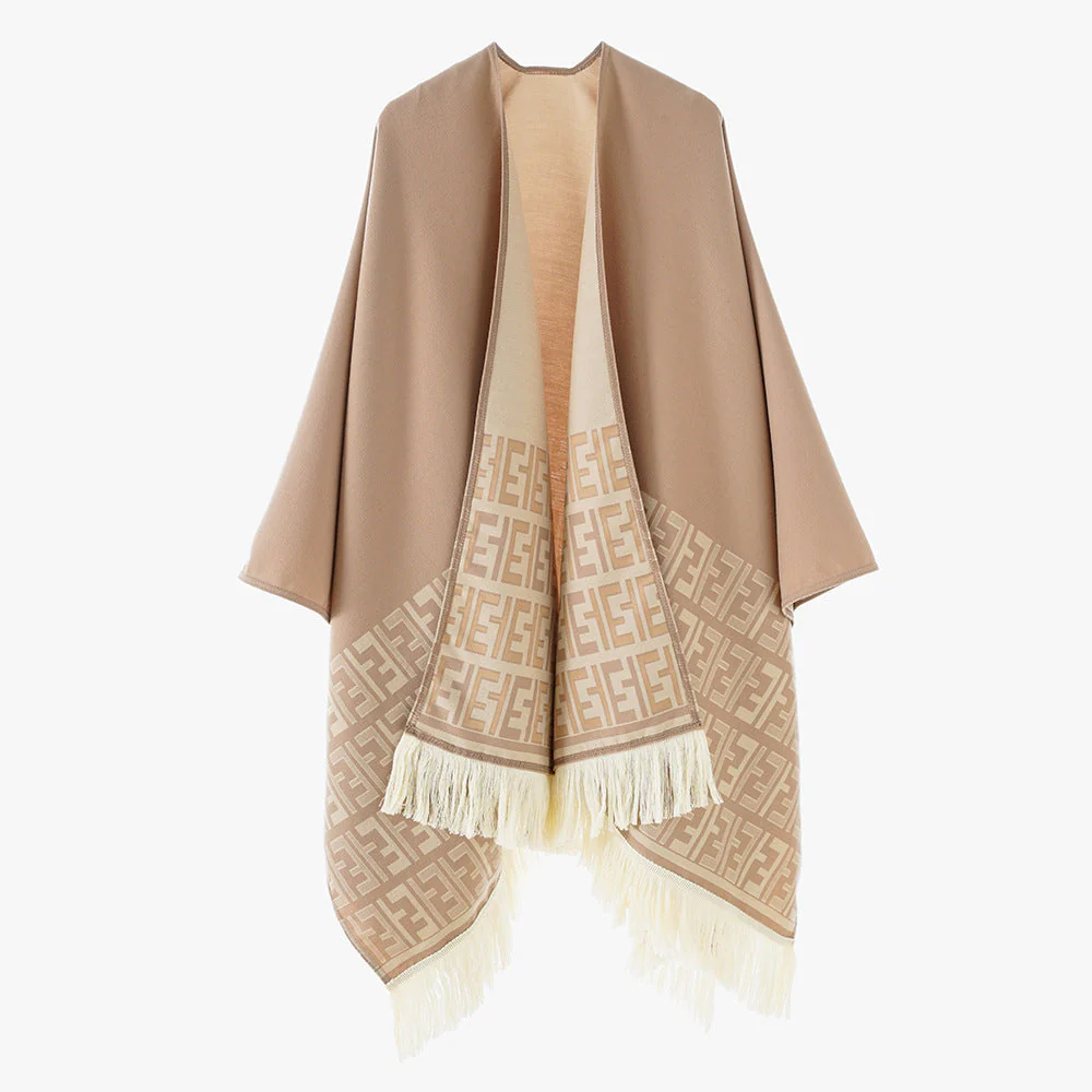 Damen Eleganter Überwurf-Poncho mit Kunstvollem Fransen-Design und Besonderen Grafischen Mustern Heidi-Mode - Image 8