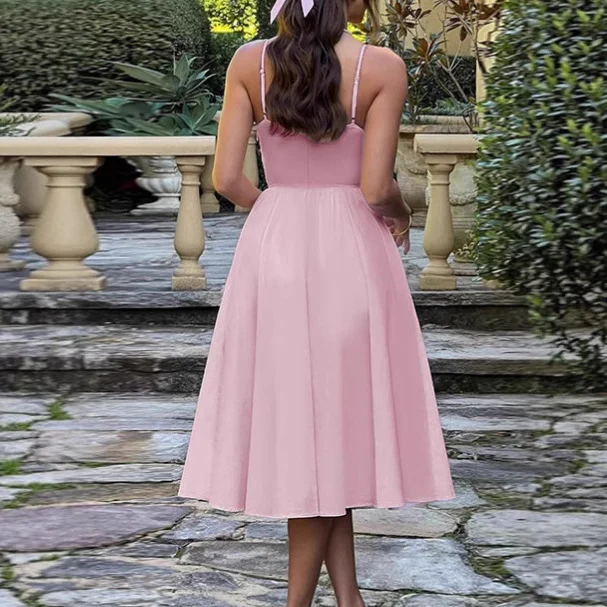Damen Elegantes A-Linien Midi-Kleid mit Spaghettiträgern und weichem Stoff Heidi-Mode - Image 3