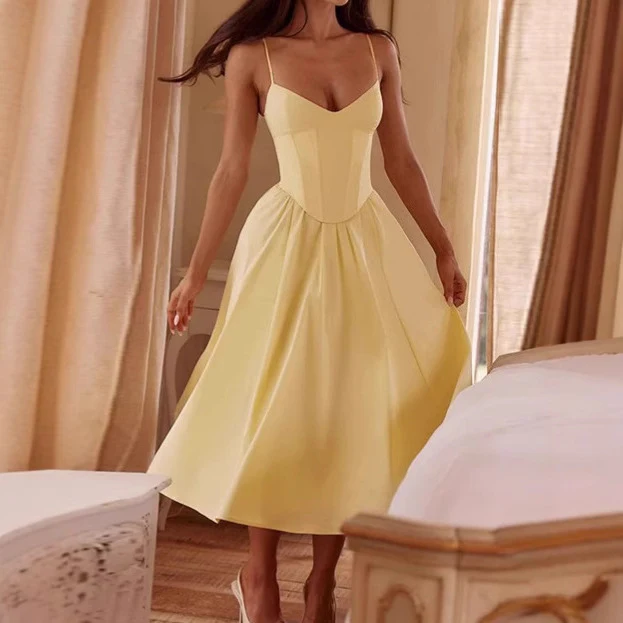 Damen Elegantes A-Linien Midi-Kleid mit Spaghettiträgern und weichem Stoff Heidi-Mode - Image 4