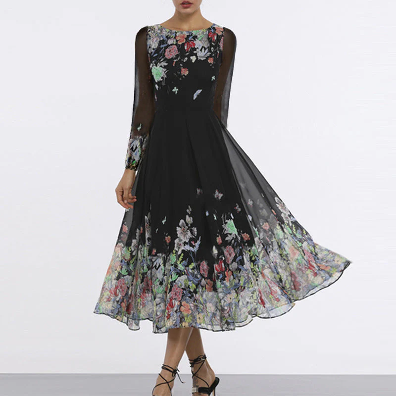 Damen Elegantes Blumen-Maxi-Kleid mit Transparenten Ärmeln und Fließendem Schnitt Heidi-Mode - Image 4