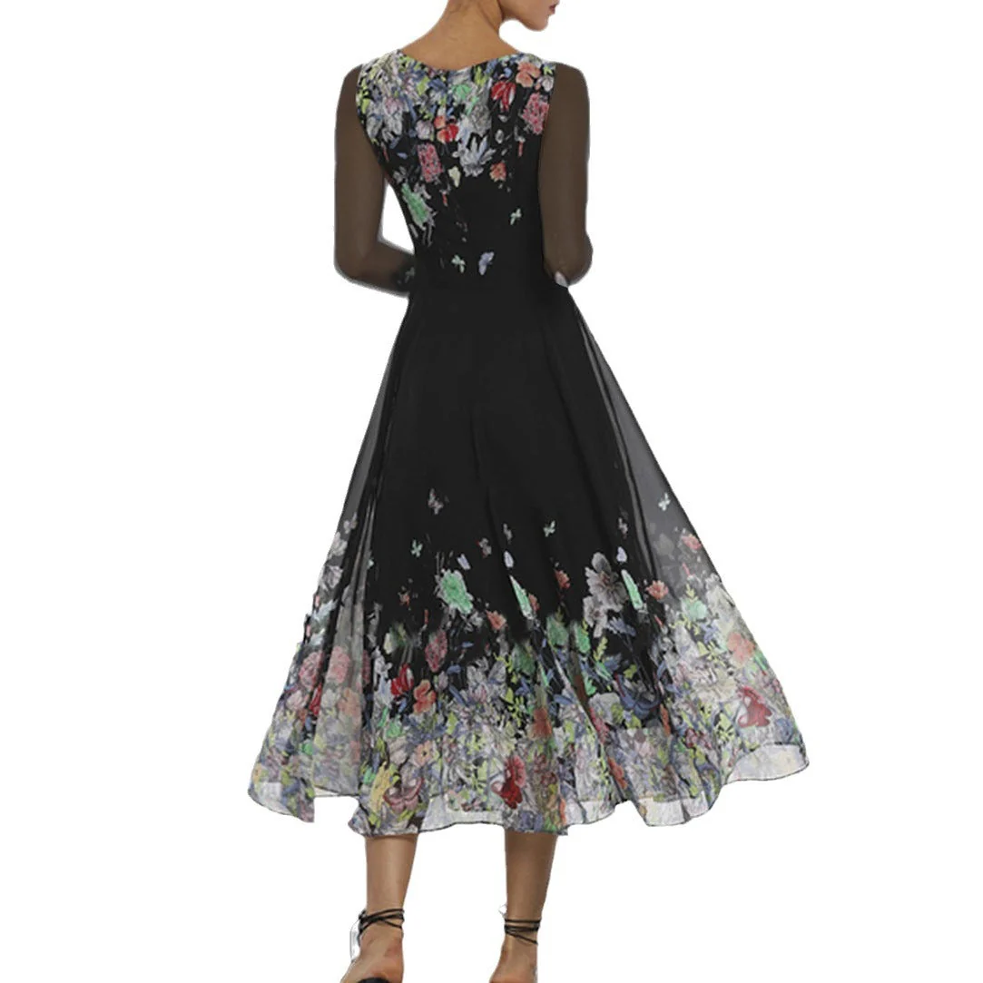 Damen Elegantes Blumen-Maxi-Kleid mit Transparenten Ärmeln und Fließendem Schnitt Heidi-Mode - Image 5