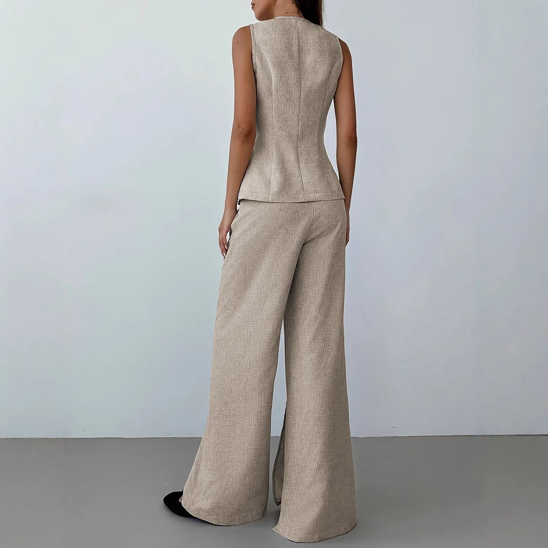 Damen Elegantes Ensemble Aus Ärmellosem Blazer und Weiten Hosen Heidi-Mode - Image 2