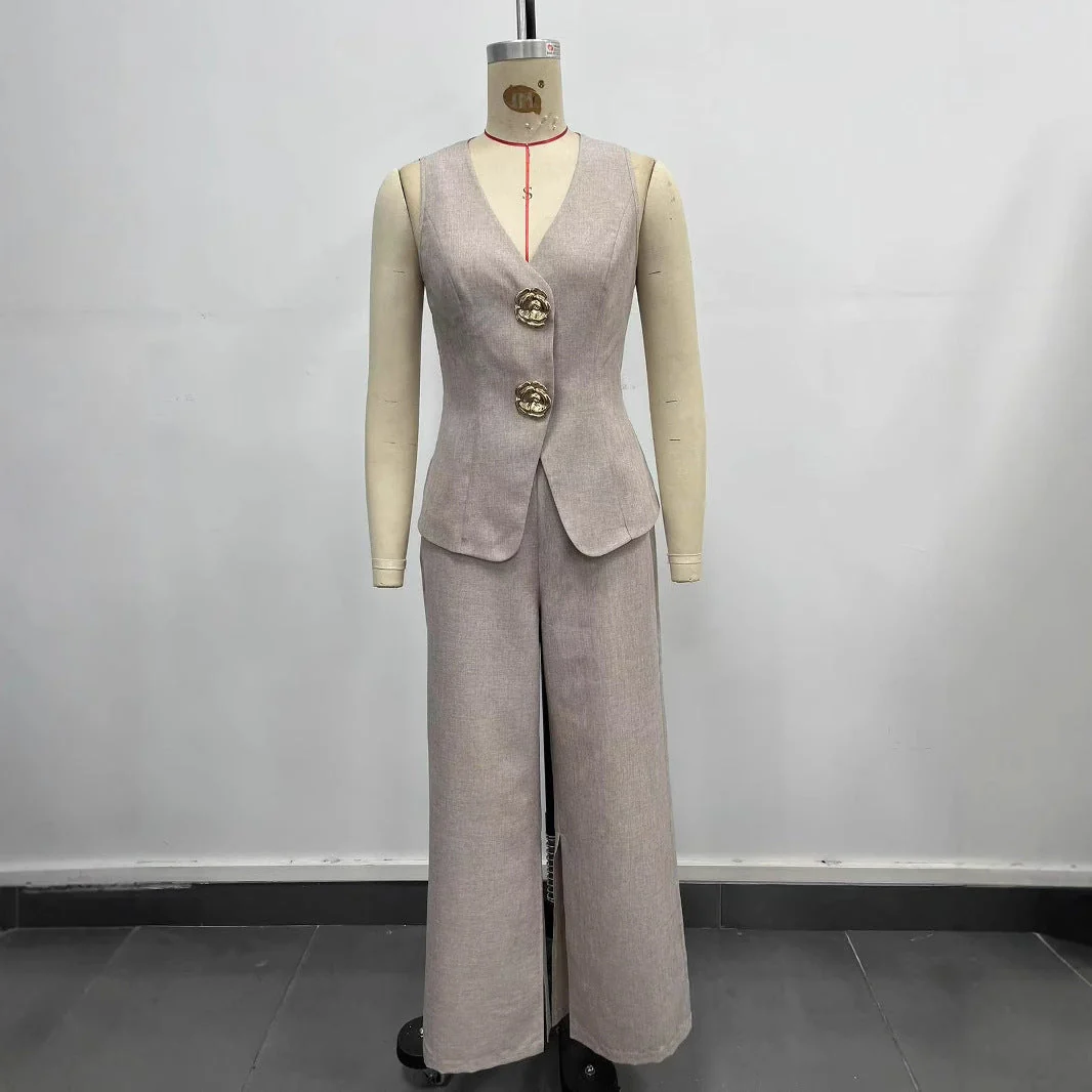 Damen Elegantes Ensemble Aus Ärmellosem Blazer und Weiten Hosen Heidi-Mode - Image 3
