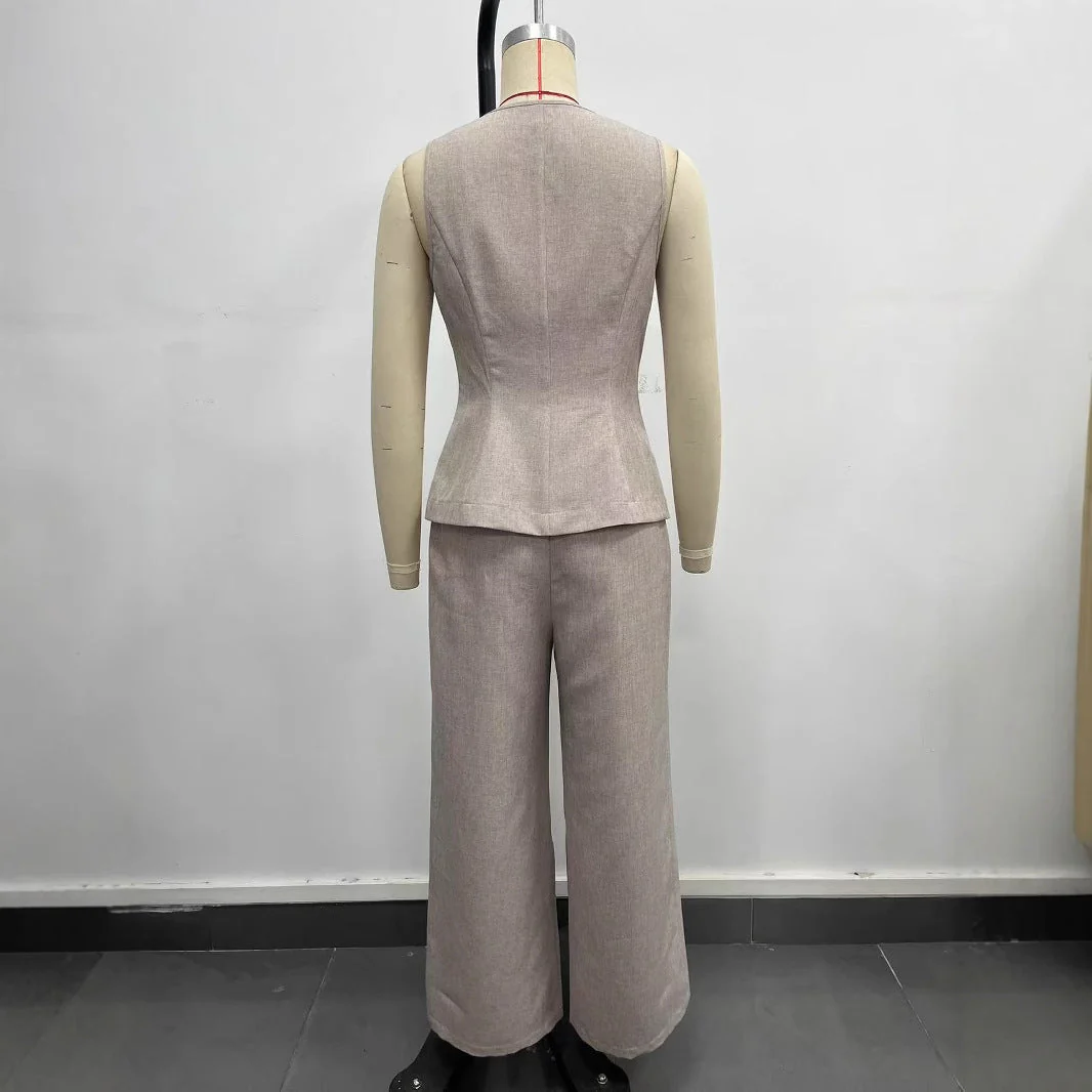 Damen Elegantes Ensemble Aus Ärmellosem Blazer und Weiten Hosen Heidi-Mode - Image 4