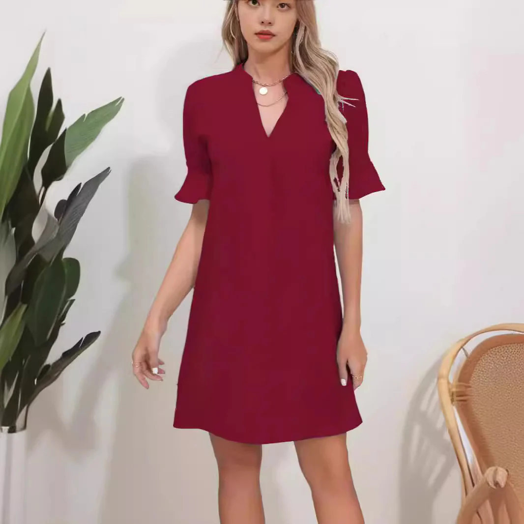 Damen Elegantes Kurzarm-Kleid mit V-Ausschnitt und Schößchen Heidi-Mode - Image 3
