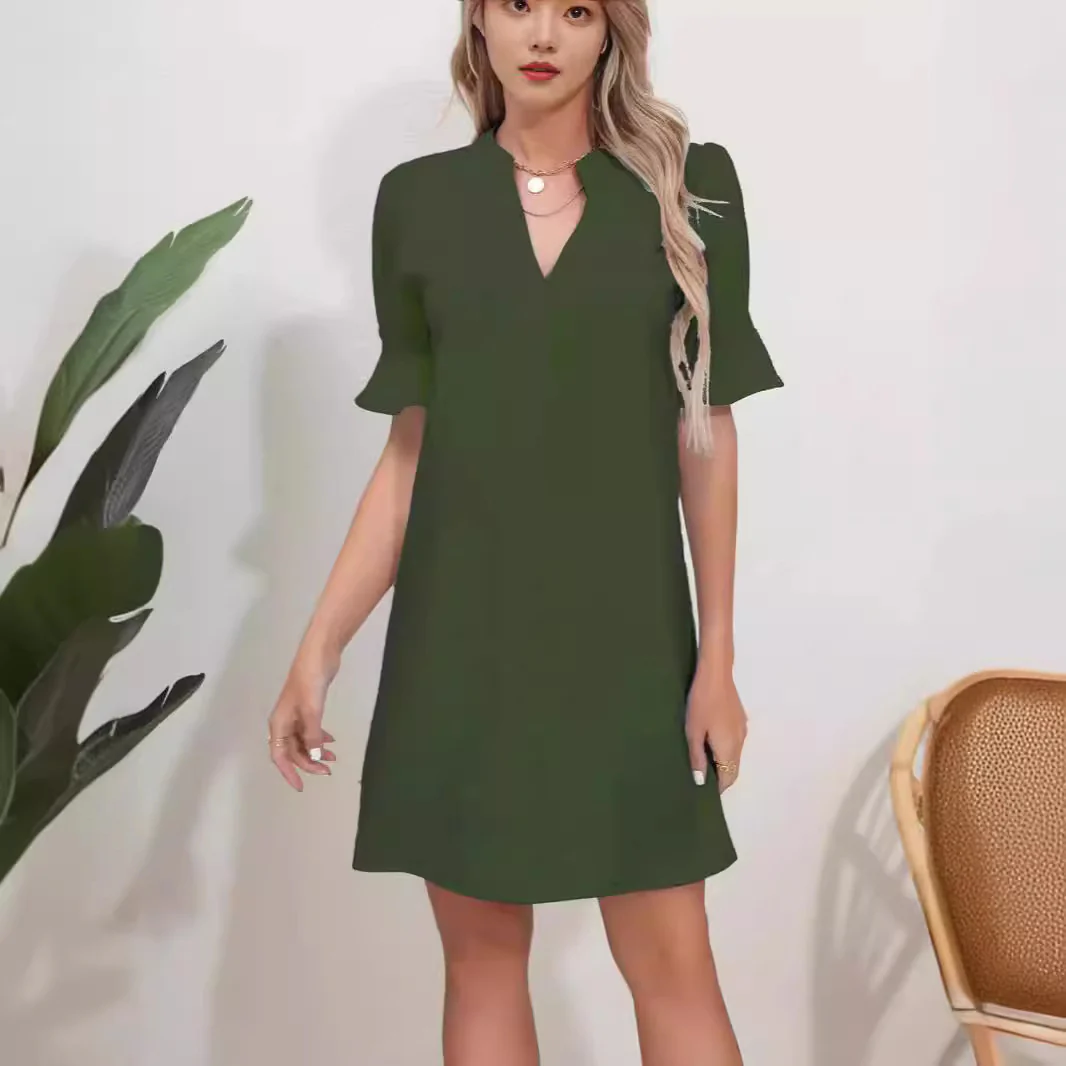 Damen Elegantes Kurzarm-Kleid mit V-Ausschnitt und Schößchen Heidi-Mode - Image 5